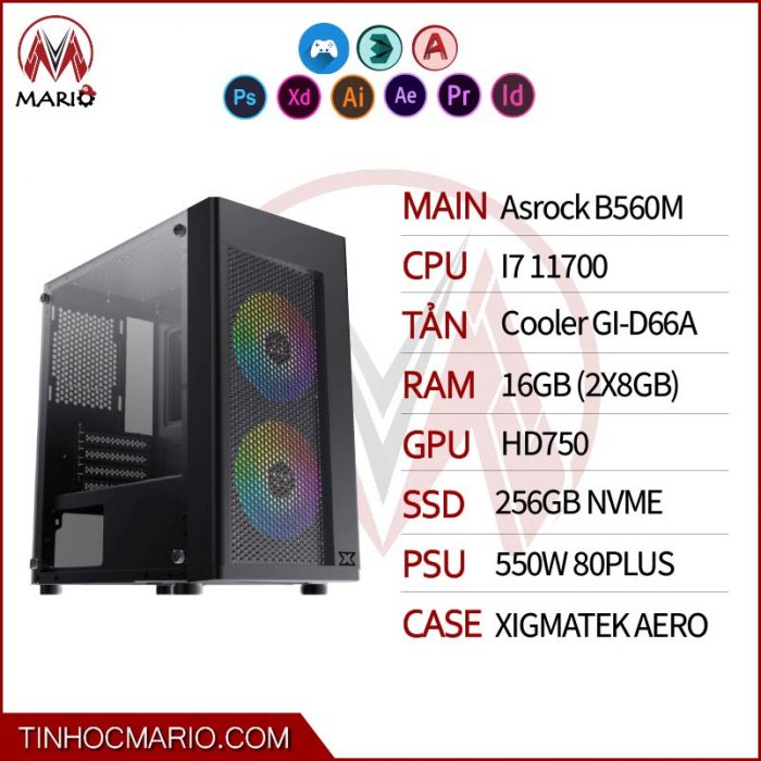 tonhocmario Bộ PC i7 11700 (i7 11700, RAM 16GB, SSD 256GB, 550W, Xigmatek Aero)